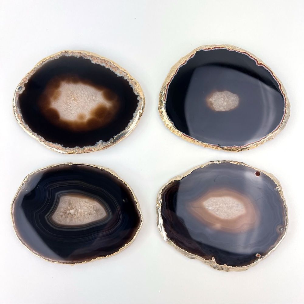 RABLABS New York Natural Stone COASTERS Set of 4 Dark Brown Thin Slice Agate